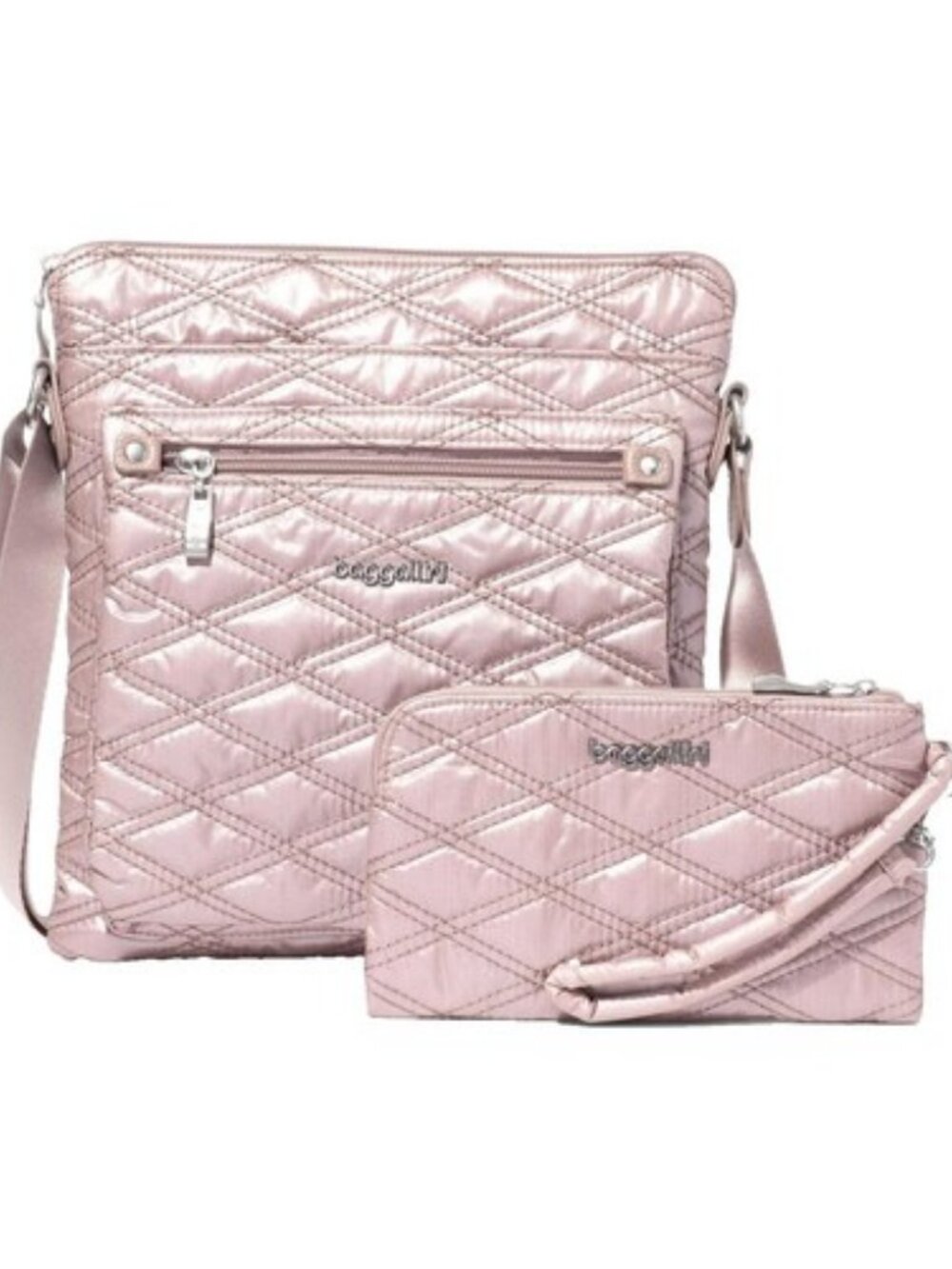 Baggallini Modern Pocket Crossbody Rose Silver Bag and Wallet